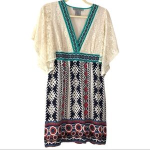 Flying Tomato Deep V Neck Lace Mixed Media Dress